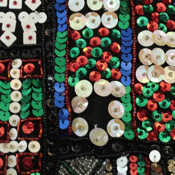 1980's Ugly Christmas Black Cedars Brand Sequinned Oversized Pullover Sweater - Picture 7 of 8